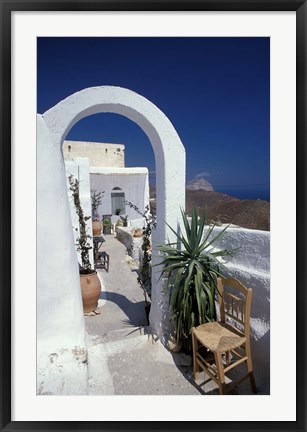 Framed Chora Houses, Blue Aegean Sea, and Agave Tree, Cyclades Islands, Greece Print