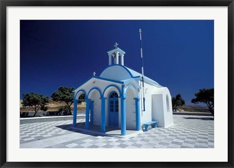 Framed Agios Nicoolaos Church and Checkered Pavement, Cyclades Islands, Greece Print