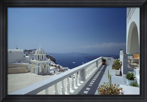 Framed Thira and the Caldera, Santorini, Cyclades Islands, Greece Print