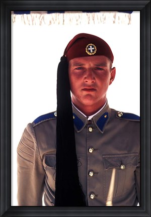 Framed Close Up of Soldier in Traditional Dress, Athens, Greece Print