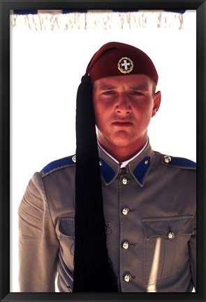 Framed Close Up of Soldier in Traditional Dress, Athens, Greece Print