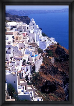 Framed White Buildings in Oia Santorini, Athens, Greece Print