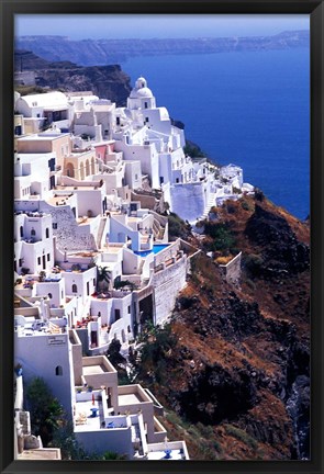 Framed White Buildings in Oia Santorini, Athens, Greece Print