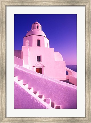 Framed White Dome of Greek Church, Santorini, Greece Print