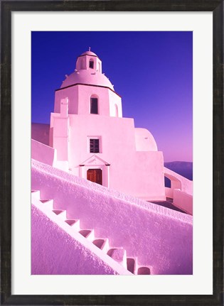 Framed White Dome of Greek Church, Santorini, Greece Print