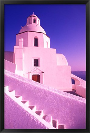 Framed White Dome of Greek Church, Santorini, Greece Print