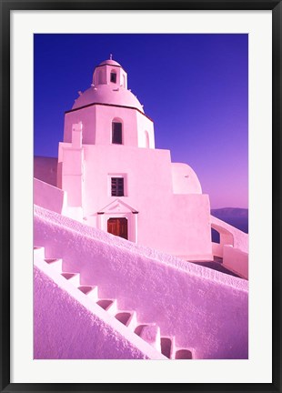 Framed White Dome of Greek Church, Santorini, Greece Print