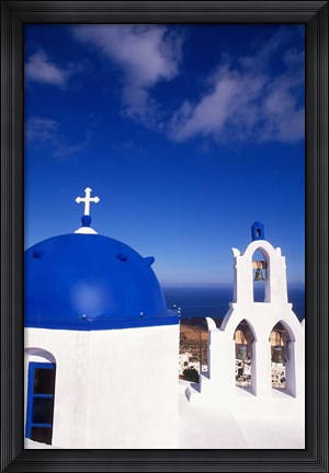 Framed White Orthodox Church of Oia Santorini, Greece Print