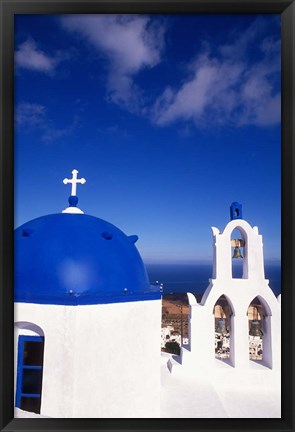 Framed White Orthodox Church of Oia Santorini, Greece Print