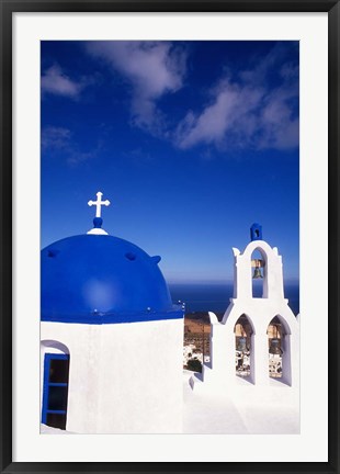 Framed White Orthodox Church of Oia Santorini, Greece Print