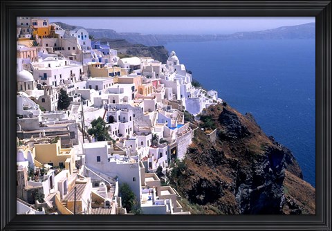 Framed Mountains with Cliffside White Buildings in Santorini, Greece Print