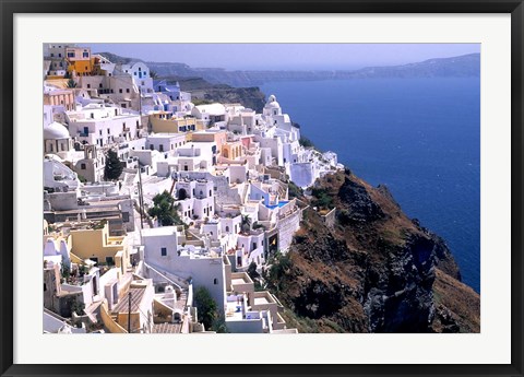 Framed Mountains with Cliffside White Buildings in Santorini, Greece Print