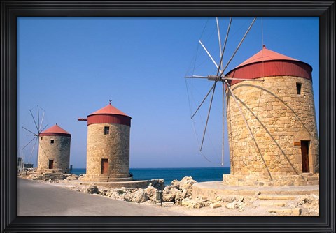 Framed Old Windmills of Rhodes, Greece Print