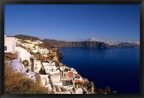 Framed White Buildings on the Cliffs in Oia, Santorini, Greece Print