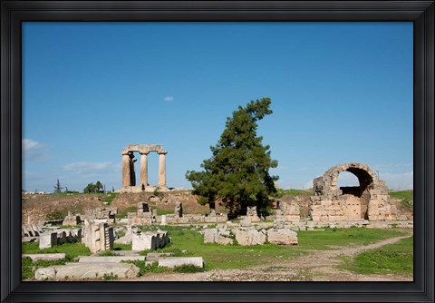 Framed Greece, Corinth Carved stone rubble and the Doric Temple of Apollo Print