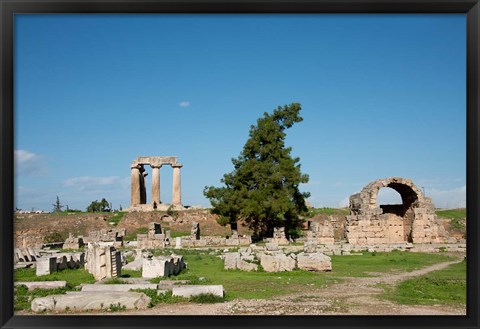 Framed Greece, Corinth Carved stone rubble and the Doric Temple of Apollo Print