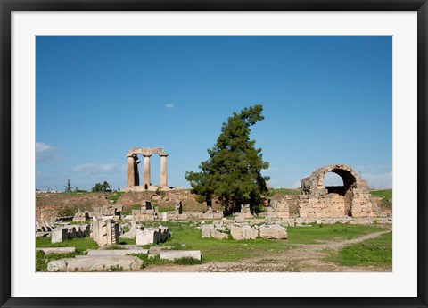 Framed Greece, Corinth Carved stone rubble and the Doric Temple of Apollo Print