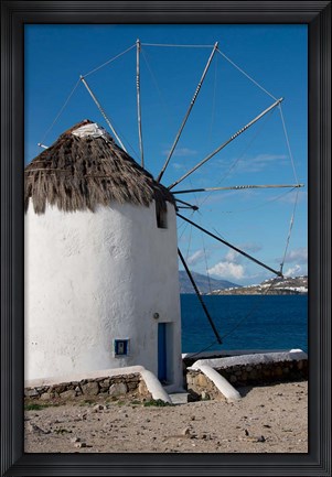 Framed Greece, Cyclades, Mykonos, Hora Historic Cycladic style Windmill Print