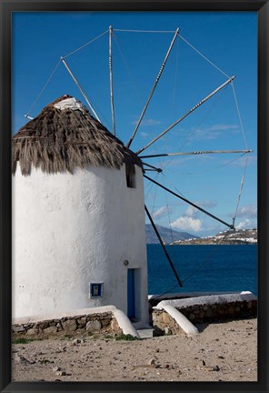 Framed Greece, Cyclades, Mykonos, Hora Historic Cycladic style Windmill Print