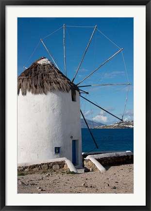 Framed Greece, Cyclades, Mykonos, Hora Historic Cycladic style Windmill Print