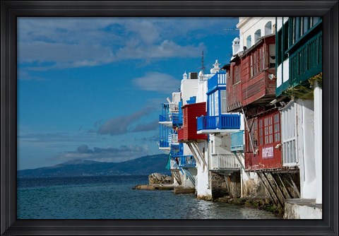 Framed Greece, Cyclades, Mykonos, Hora &#39;Little Venice&#39; area Print