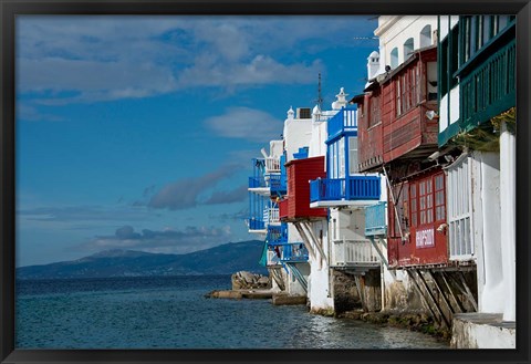 Framed Greece, Cyclades, Mykonos, Hora &#39;Little Venice&#39; area Print