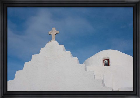 Framed Greece, Cyclades, Mykonos, Hora Typical church rooftop Print