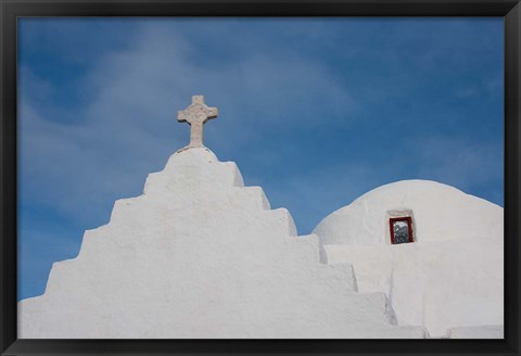 Framed Greece, Cyclades, Mykonos, Hora Typical church rooftop Print