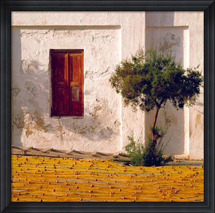 Framed Greece, Mykonos, Fishing village, Nets Drying Print