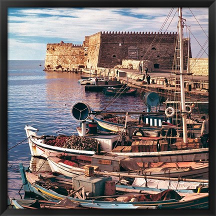 Framed Greece, Crete, Fishing boats, Rossa al Mare Print