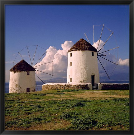 Framed Greece, Mykonos White-washed Windmills Print