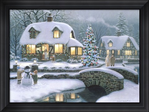 Framed Christmas Eve At Holbrook Cottage Print