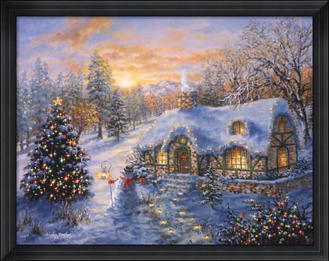 Framed Christmas Cottage 1 Print