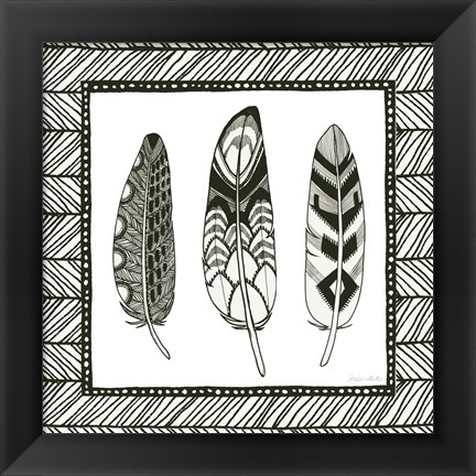 Framed Geo Feathers Square III Print