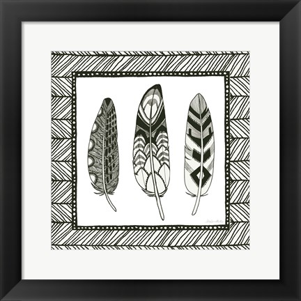 Framed Geo Feathers Square III Print