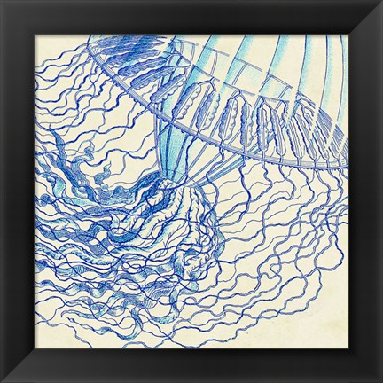 Framed Vintage Jellyfish I Print