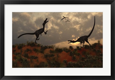 Framed Pair of Velociraptors Print