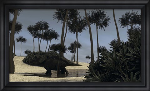 Framed Triceratops Roaming in a Riverbed Print
