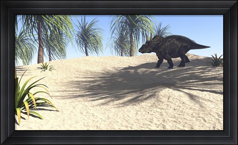 Framed Triceratops Walking in a Tropical Environment 1 Print