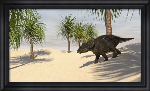 Framed Triceratops Walking in a Tropical Environment 2 Print