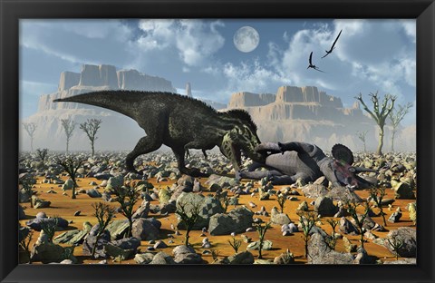 Framed T-Rex feeding on a Triceratops Carcass Print