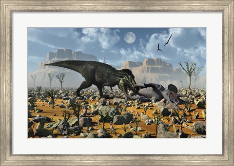 Framed T-Rex feeding on a Triceratops Carcass Print