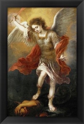 Framed Archangel Michael Hurls the Devil into the Abyss, c. 1665-1668 Print