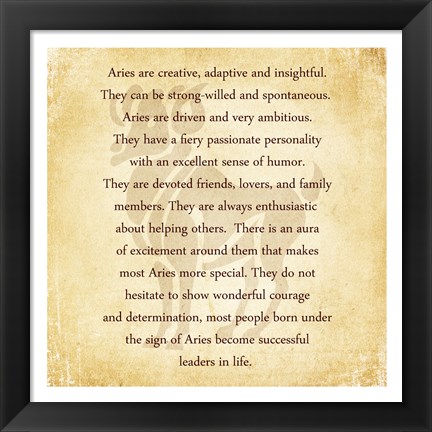 Framed Aries Character Traits Print