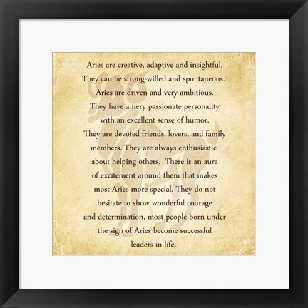 Framed Aries Character Traits Print