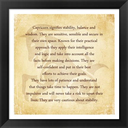 Framed Capricorn Character Traits Print