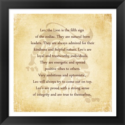 Framed Leo Character Traits Print