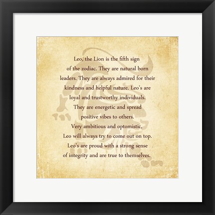 Framed Leo Character Traits Print