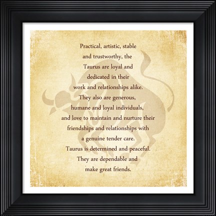 Framed Taurus Character Traits Print