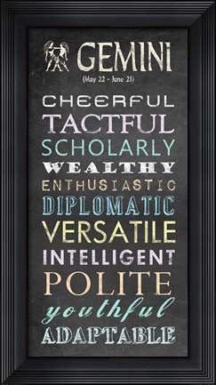 Framed Gemini Character Traits Chalkboard Print